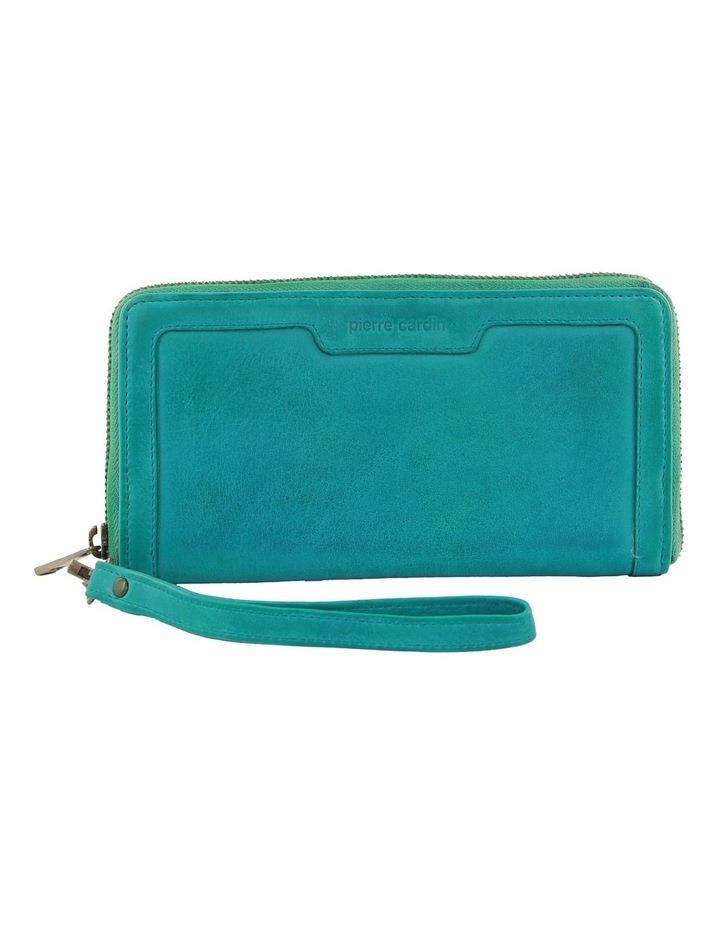 PIERRE CARDIN Leather Zip Around Wallet with Wristlet in Turquoise