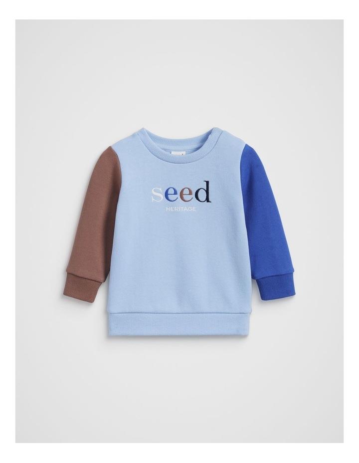 Seed Heritage Colorblock Logo Sweater in Blue Jay Multi Blue 2