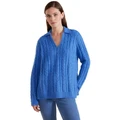 Marco Polo Open Collar Cable Sweater in Blue Quartz Blue L