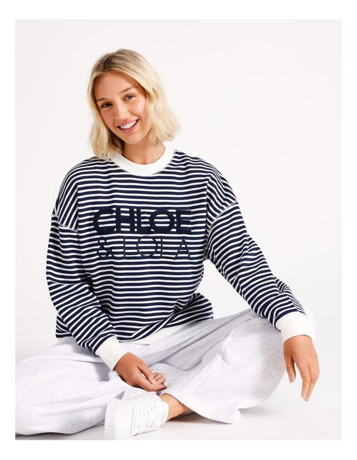 Chloe & Lola Core Logo Sweater in Navy Stripe Navy XS