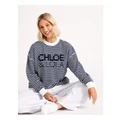 Chloe & Lola Core Logo Sweater in Navy Stripe Navy XS