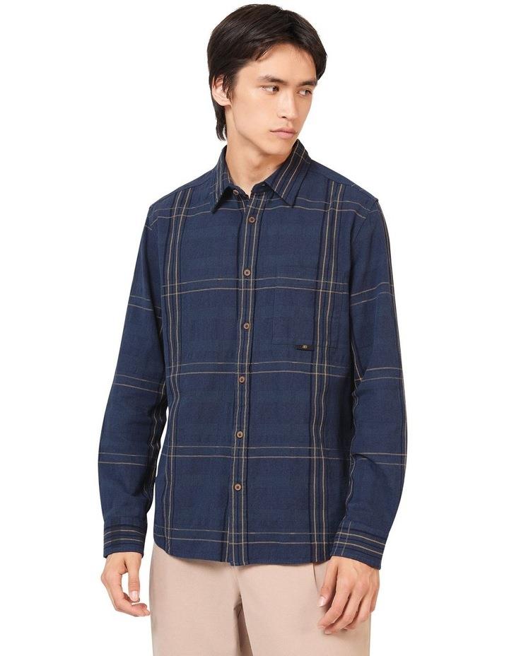 Ben Sherman Mixed Weave Check Long Sleeve Shirt in Blue XXL