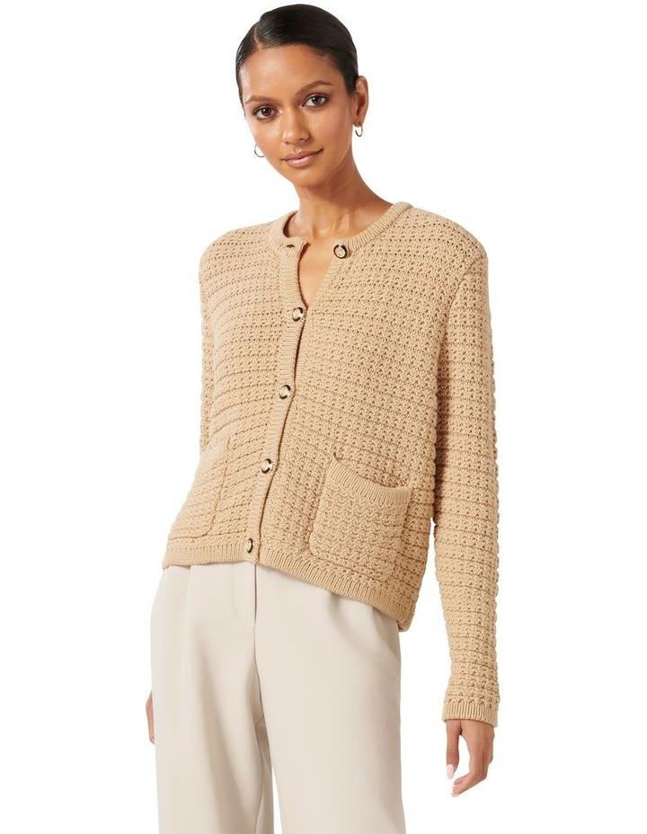 Forever New Petite Chloe Textured Knit Cardigan in Beige Stone XS