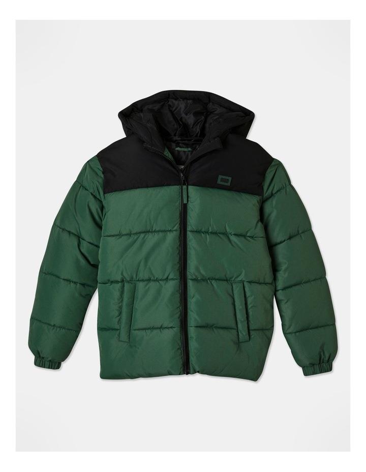 Bauhaus Recycled Puffer Jacket With Hood in Green 12