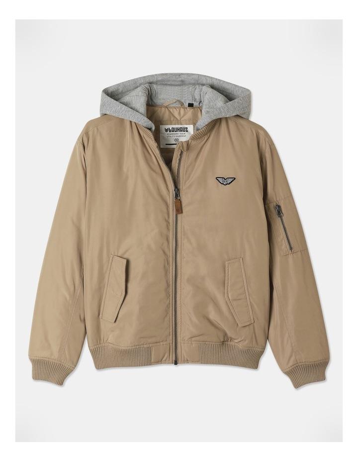 Bauhaus Woven Bomber Jacket With Hood in Tan 8