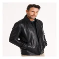 Reserve Harold Regular Collar Leather Jacket in Black XXL