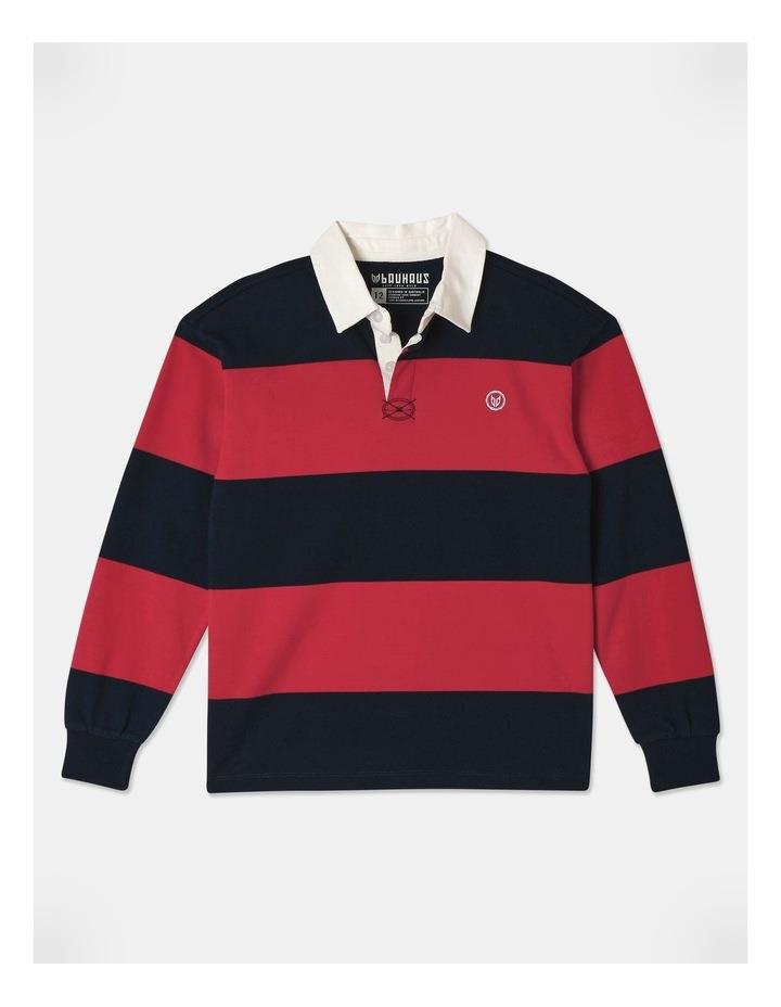 Bauhaus Long Sleeve Knit Rugby Shirt in Red 10