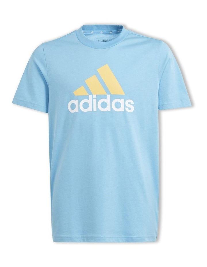 Adidas Essentials Two-Color Big Logo Cotton T-Shirt in Semi Blue Burst/Semi Blue 11-12