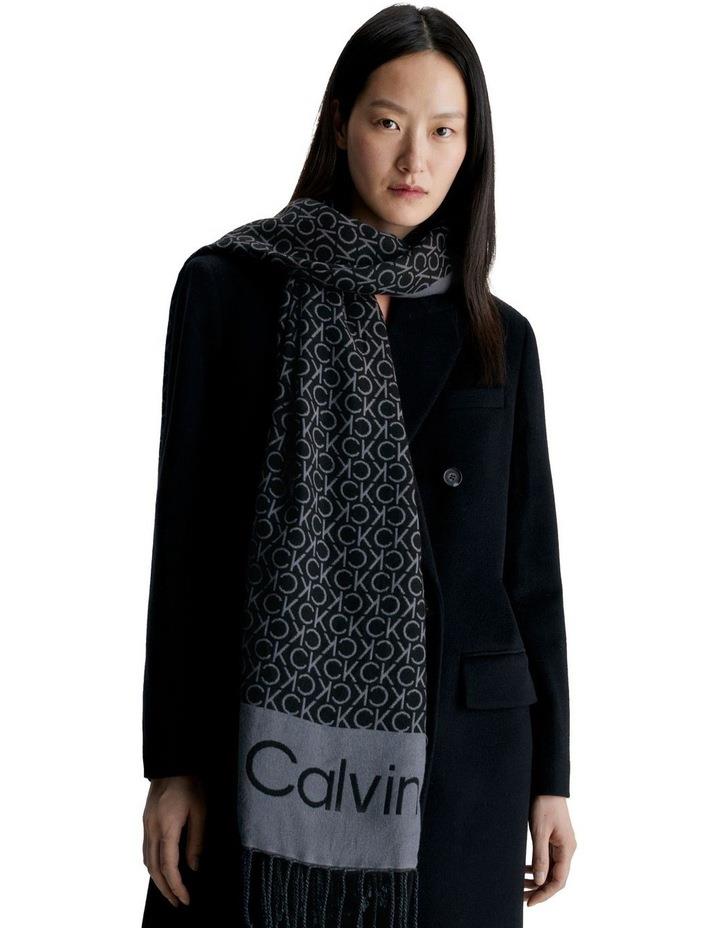 Calvin Klein Fringes Monogram Scarf in Black One Size