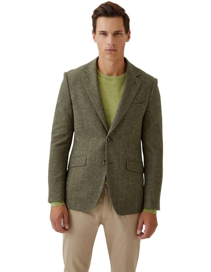 Oxford Blake Wool Rich Herringbone Blazer in Olive Green L