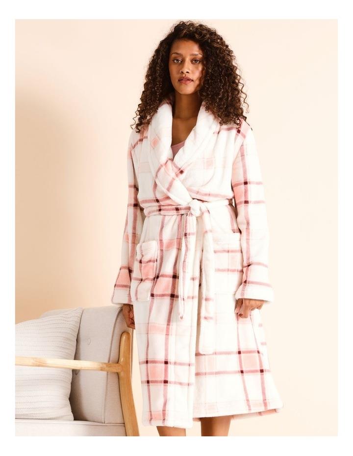 Soho Fleece Long Robe in Light Check Lt Pink XL