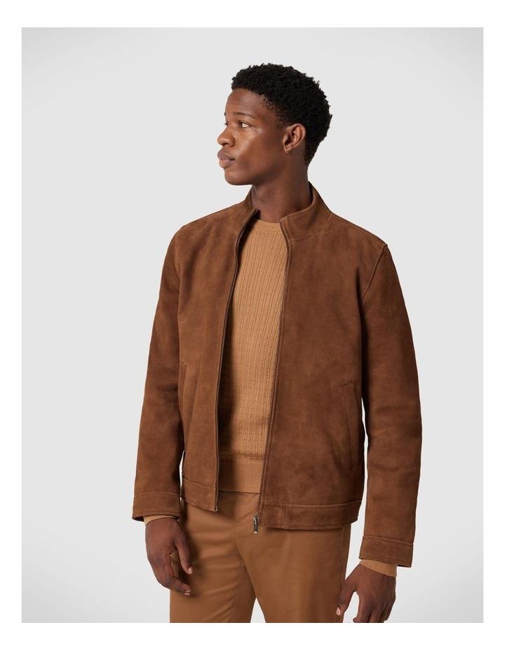 Politix Suede Leather Racer Jacket in Rich Tan S