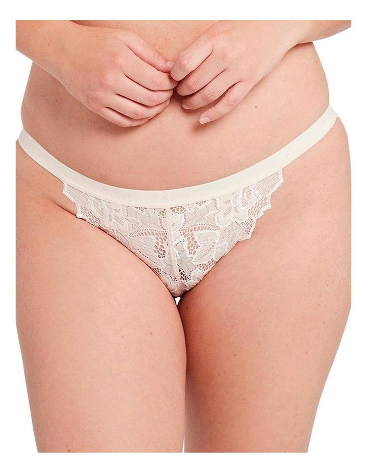 Sans Complexe Arum Gloss Tanga Side Lace Hipster Brief in Powder Ivory M