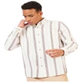Ben Sherman Recycled Oxford Stripe Long Sleeve Shirt in Ivory Grey L