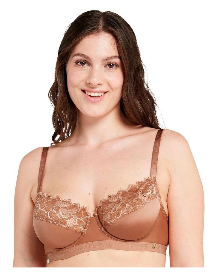 Sans Complexe Arum Gloss Wired Half Cup Longline Bra with Lace in Mocha Mousse Mocha 12C