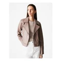 Trenery Leather Biker Jacket in Cinder Taupe 10