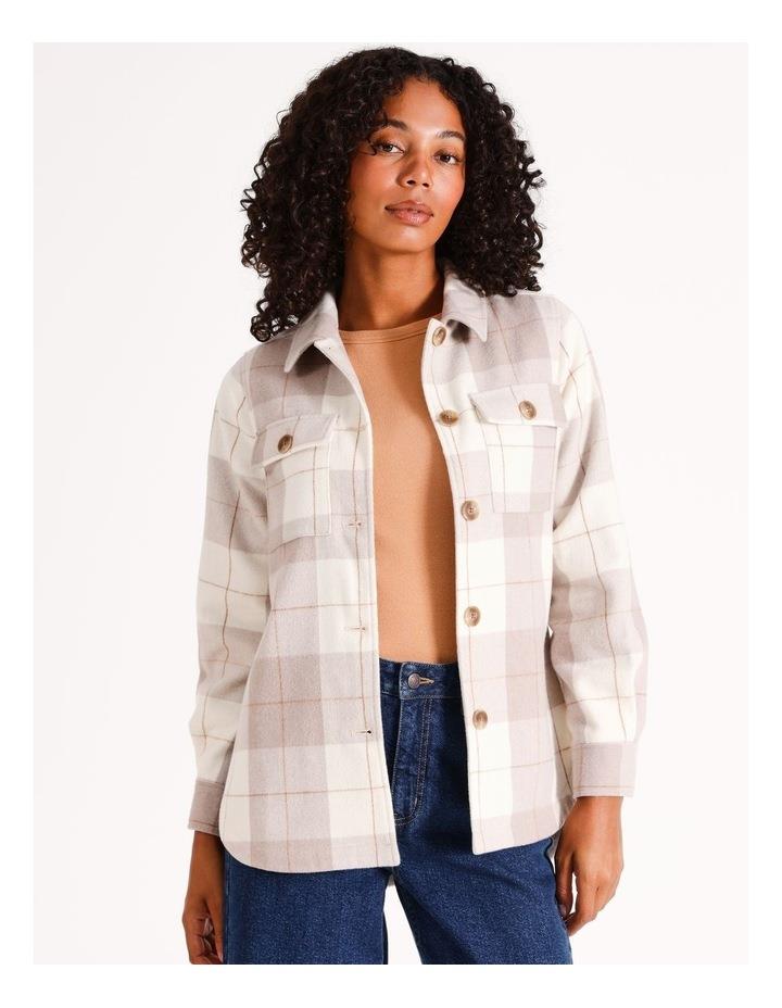 Grab Denim Recycled Blend Brushed Check Shacket in Taupe 6