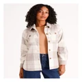 Grab Denim Recycled Blend Brushed Check Shacket in Taupe 8