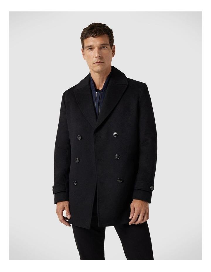 Politix Relaxed Fit Double Breasted Peacoat in Black XXXL