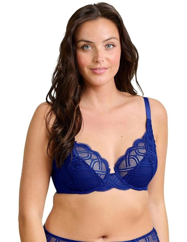 Sans Complexe Elise Underwire Scalloped Lace Plunge Bra in Marine Blue 18E