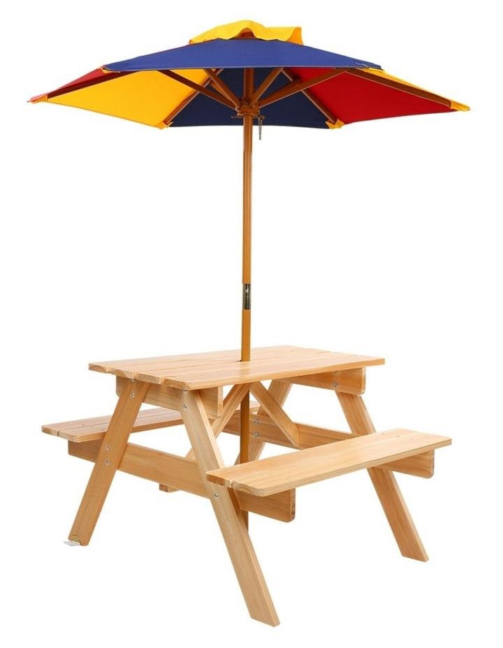 Keezi Outdoor Table and Chairs Wooden Picnic Bench Set Umbrella in Natural