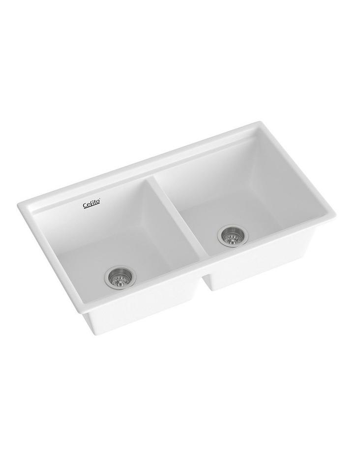 Cefito Kitchen Sink Stone Sink Granite Laundry Basin Double Bowl 79cmx46cm in White