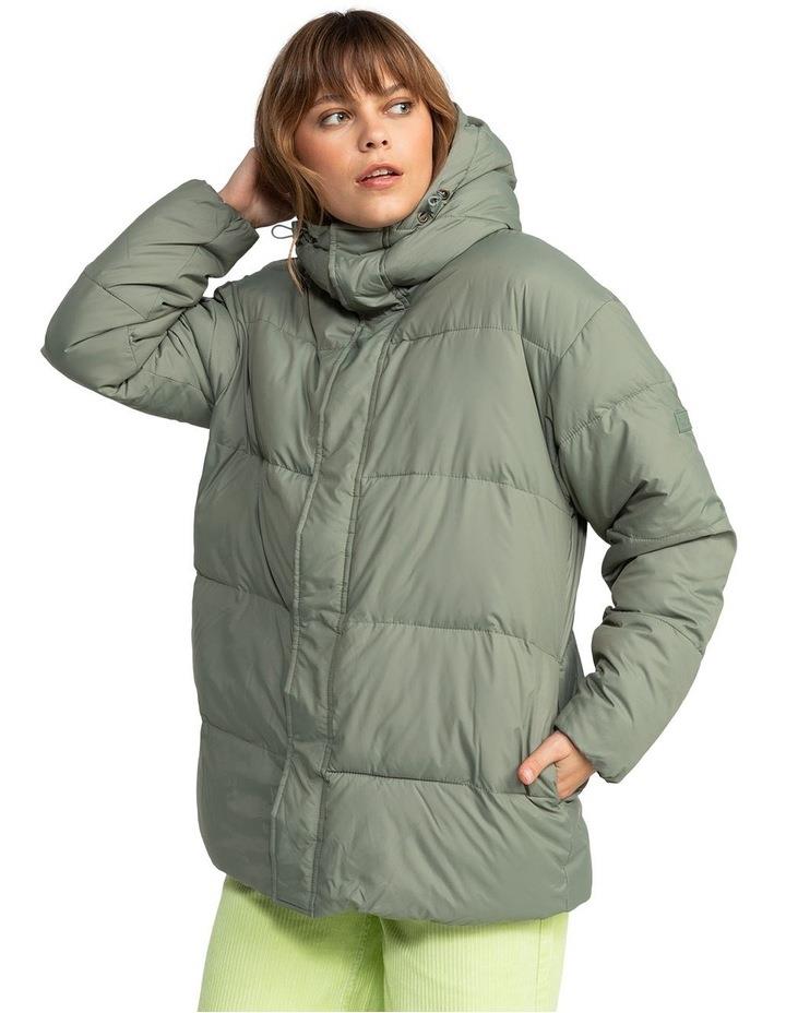 Roxy Ocean Dreams Sherpa Hooded Puffer Jacket in Agave Green S