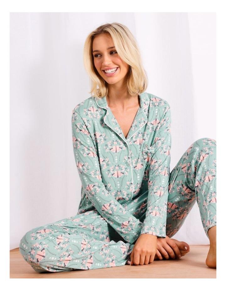 Chloe & Lola Viscose Jersey Long Pyjama Set in Floral Green XL