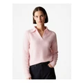 Trenery Alpaca Merino Blend Relaxed Polo Knit in Blossom Pink XXS