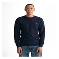 Gant Micro Cotton Textured Crew Neck Sweater in Evening Blue Navy S