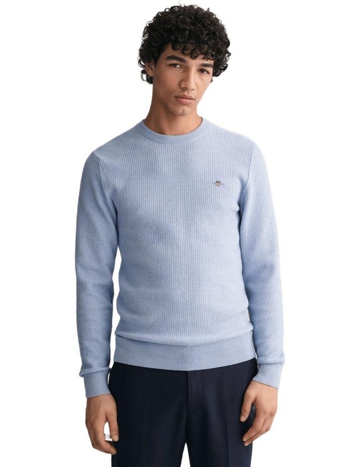 Gant Micro Cotton Textured Crew Neck Sweater in Lake Blue Melange Blue XL