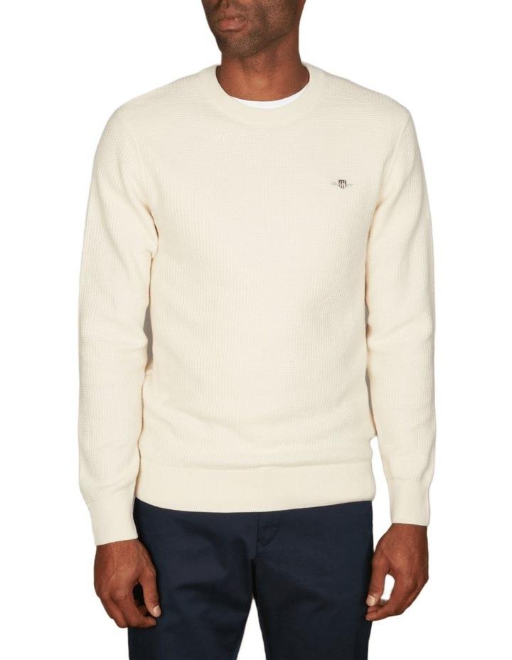 Gant Micro Cotton Textured Crew Neck Sweater in Cream White XL
