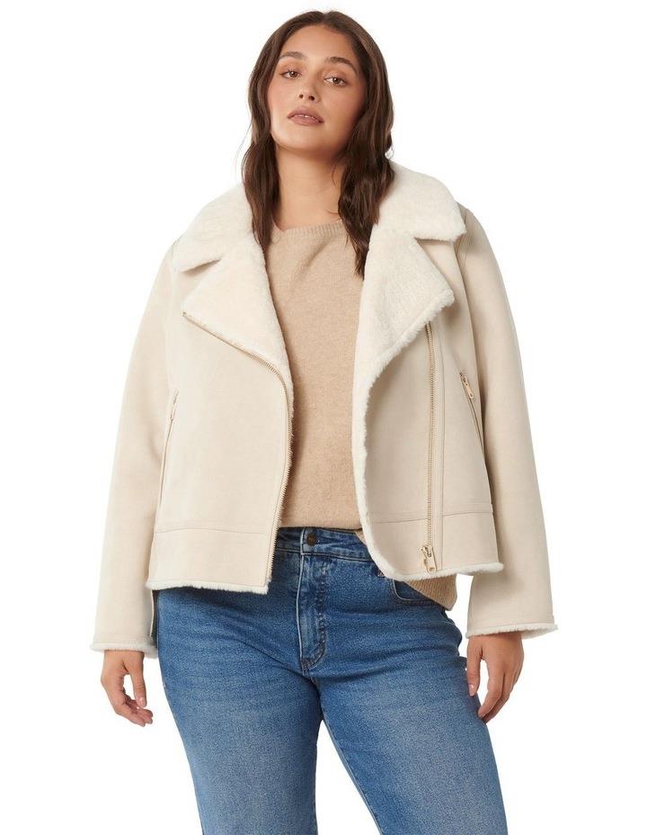 Forever New Curve Montana Faux Fur Aviator Jacket in Cream 16