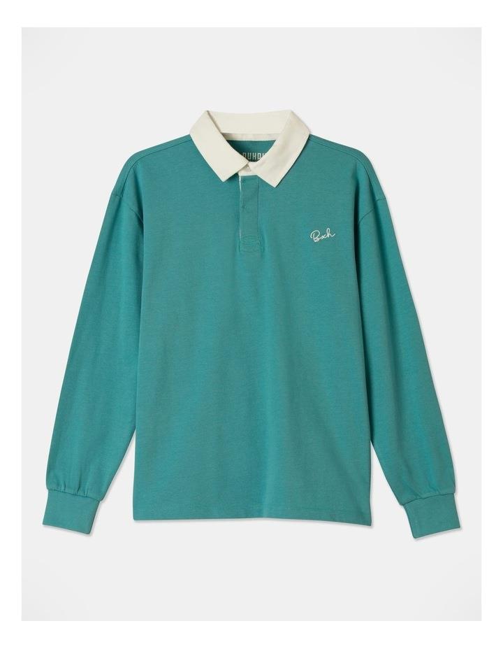 Bauhaus Long Sleeve Knit Rugby Shirt in Teal 12