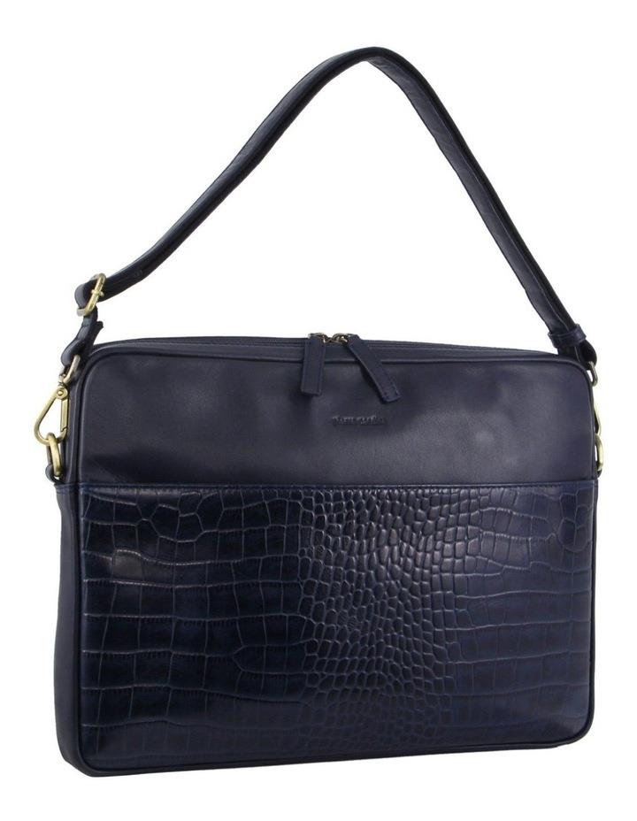 PIERRE CARDIN Croc-Embossed Leather Business Computer Bag in Navy