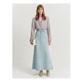 Country Road Flare Denim Maxi Skirt in Aged Soft Wash Blue 12