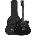 Alpha 12 Strings with Equaliser Electric Output Jack Acoustic Guitar 42 Inch Black