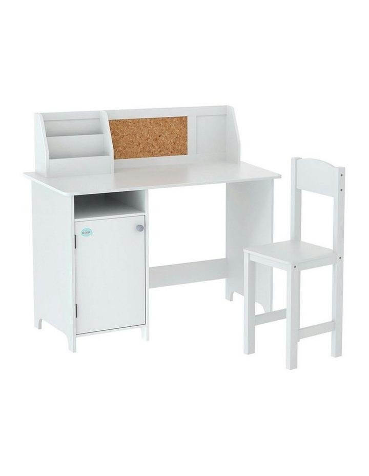 Keezi Table and Chair Set Desk with Cabinet Storage in White