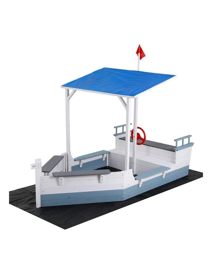 Keezi Sandpit Wooden Box Boat Canopy in Blue