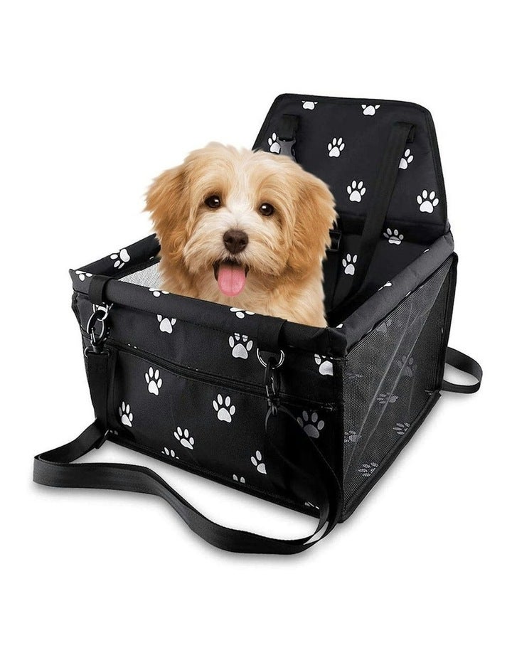 SOGA Pet Booster Car Seat with Paw Print in Black