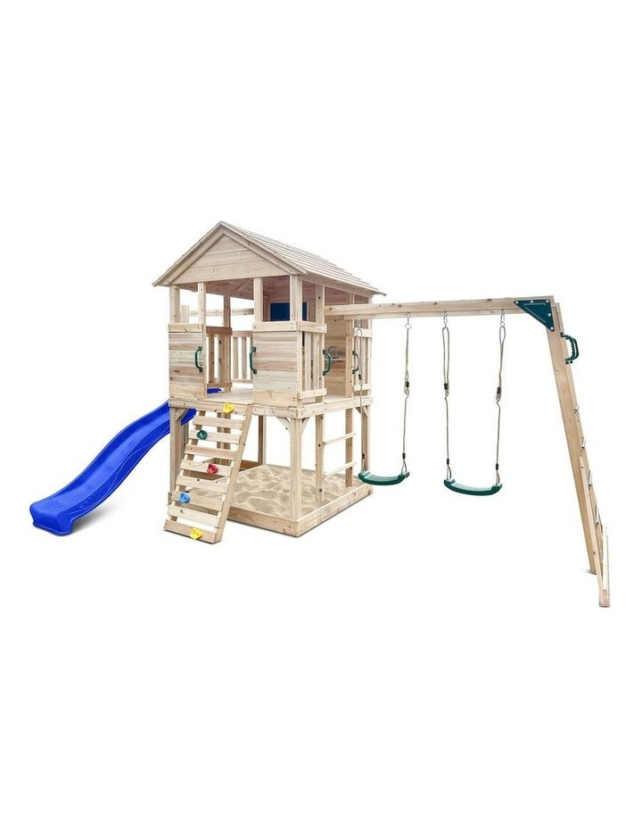 Lifespan Kids Kingston Cubby House With Blue Slide 2.2m Blue