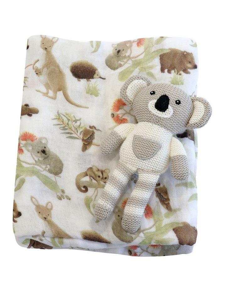 Bubba Blue Aussie Animals Koala Knit Rattle and Muslin Swaddle Set in Grey Assorted One Size