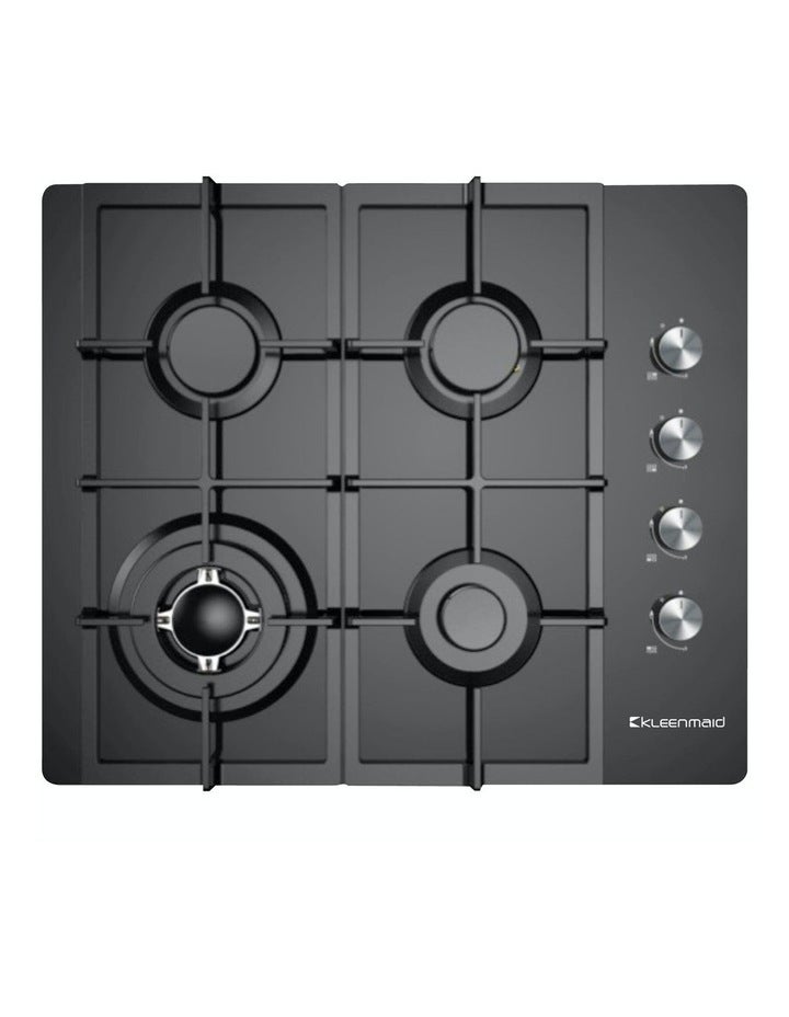 Kleenmaid Burner Gas On Black Krystal Glass Cooktop with Wok Burner 60cm