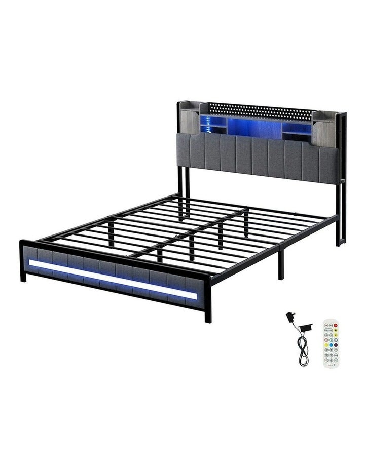 Levede Queen Bed Frame Headboard Led Charging in Grey
