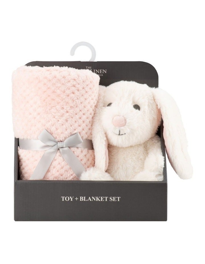 The Little Linen Company Harvest Bunny Plush Toy & Blanket in Pink One Size