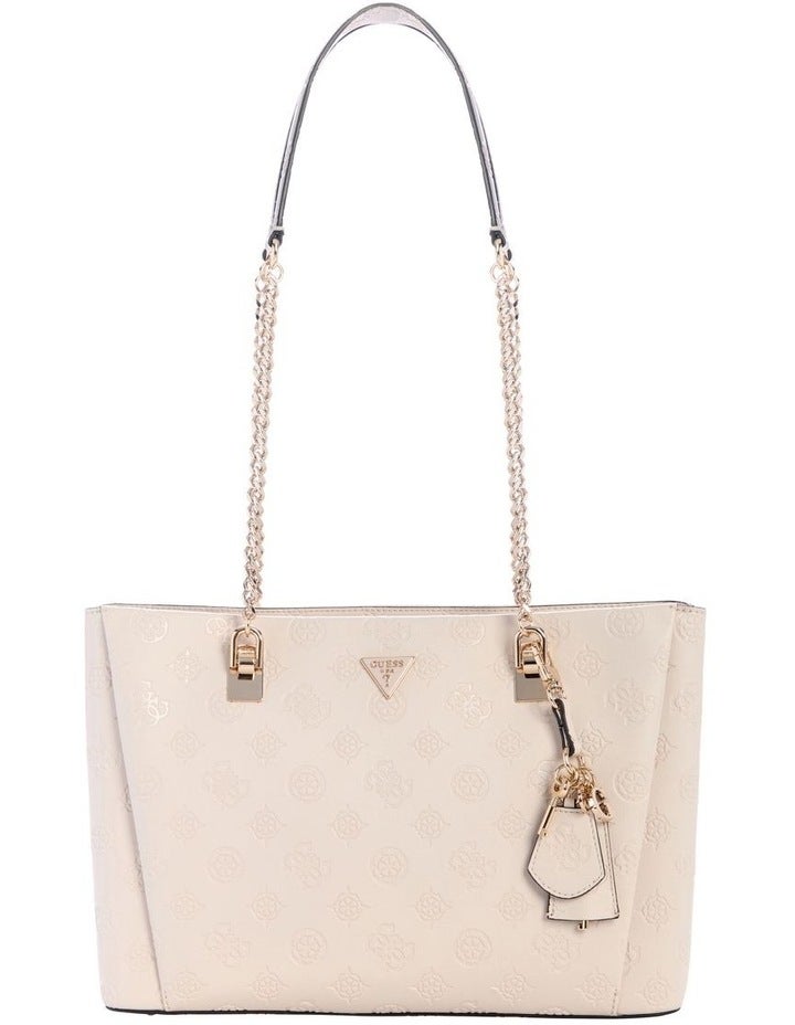 Guess Tisha 3 Comp Tote Bag in Stone Logo Stone
