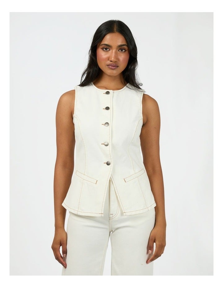All About Eve Lena Denim Vest in Vintage White Cream 10