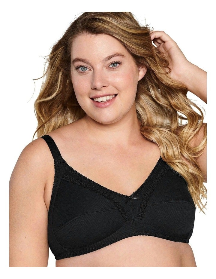 Naturana Wirefree Ribbed Pure Cotton Bra in Black 16 A
