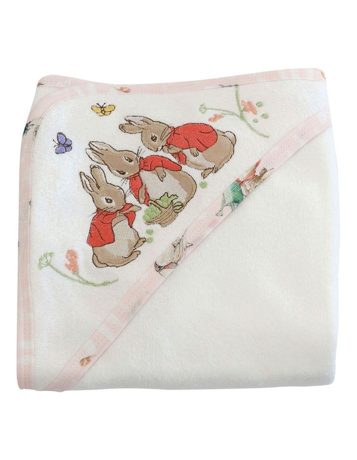 Peter Rabbit Flopsy Mopsy and Cottontail Hooded Towel in White One Size
