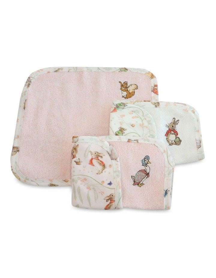 Peter Rabbit Flopsy Mopsy and Cottontail Wash Cloths 3 Pack in Pink One Size